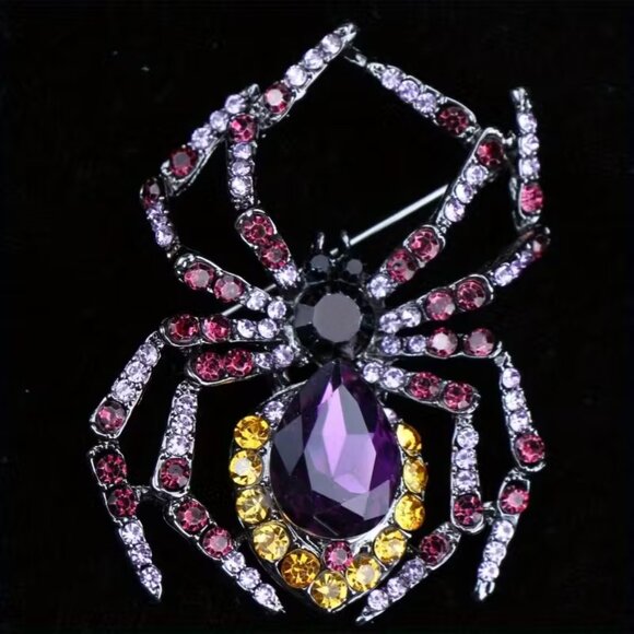 Spider Brooch Pin Crystal Studded Rhinestone Tarantula Glam Sparkle Chic Elegant - Picture 2 of 8